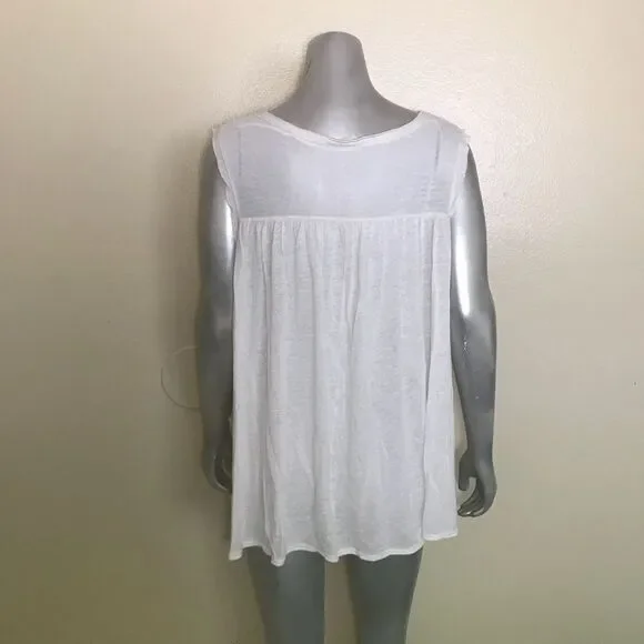 Free People Hudson Tank White Snap Front Sleeveless Boho Raw Hem Medium - Picture 6 of 6